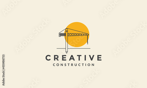 tower crane construction creative lines logo symbol icon vector graphic design illustration