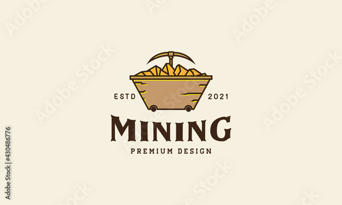 vintage minecart logo symbol icon vector graphic design illustration