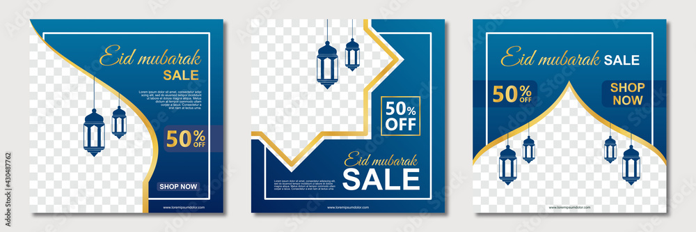 Set of ramadan square banner template design with a place for photos. Suitable for social media post, instagram and web internet ads. Vector illustration Set of ramadan square banner template design with a place for photos. Suitable for social media post, instagram and web internet ads. Vector illustration