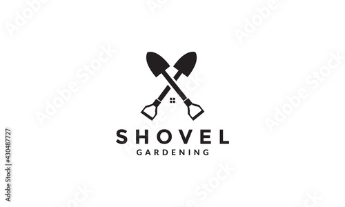 cross shovel with home logo symbol icon vector graphic design illustration