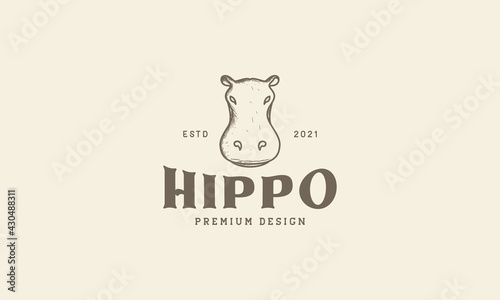 animal lines vintage head hippo logo vector symbol icon design graphic illustration