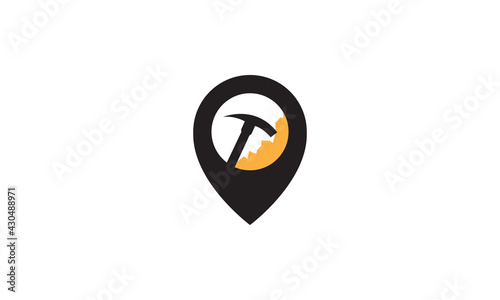 mining tools with pin map location logo vector symbol icon design graphic illustration