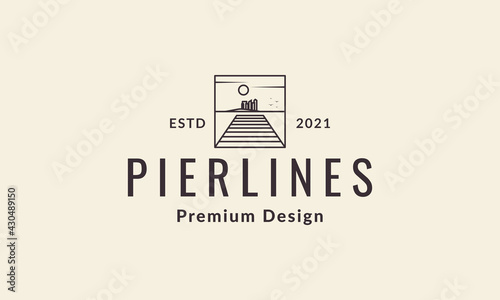 lines pier or dock with city logo vector symbol icon design graphic illustration