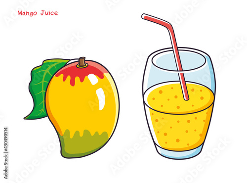 Mango fruit and glass of fresh juice or smoothie isolated