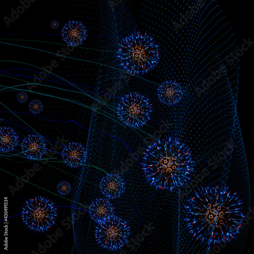 3D illustration or 3D representation. Virus with spicules spreading freely. Pandemic pollution concept. photo