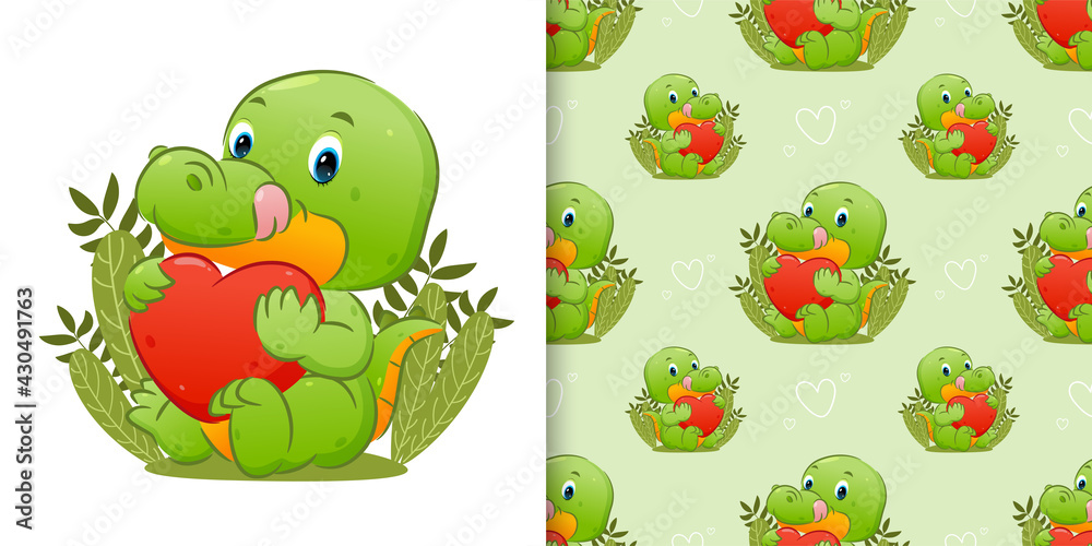 Obraz premium The seamless of the happy crocodile is sitting and holding the cute heart