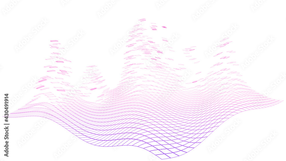 Grid in perspective abstract. Wave motion, gravity. Vector illustration, template.