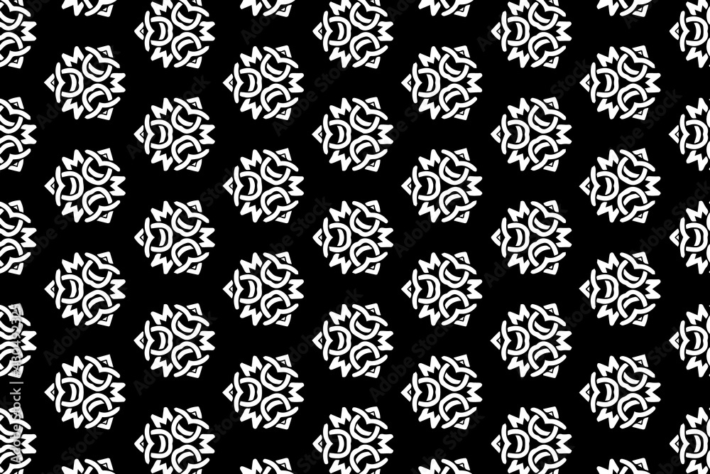 Black white geometric pattern. Ethnic abstract background. Ornament based on oriental peoples. Template for coloring, presentations, wallpaper, textiles.