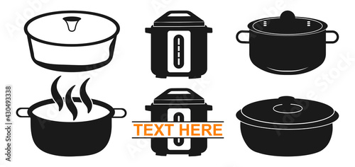 Cooking pan icon in flat style. Kitchen pot . on black isolated background. Saucepan equipment business concept.it.s vector and symbol .