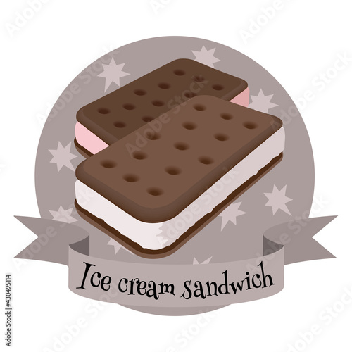 Ice cream sandwich american frozen dessert. Decorative vector illustration.