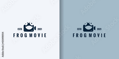 Camera combination frog logo vector icon template illustration, roll up movie cinema logo design
