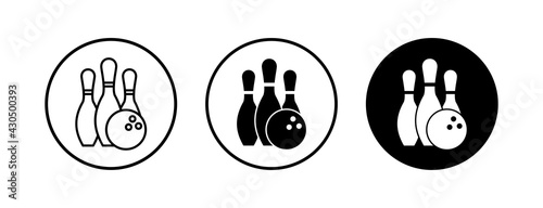 Bowling game Pin Icons set. Bowling icon, ball and pin