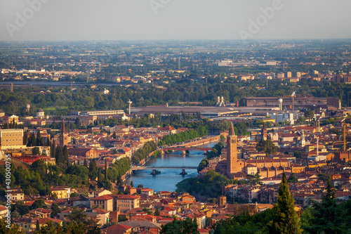 Verona, Italy, 07.04.2019: panoramic view of Verona from the hill