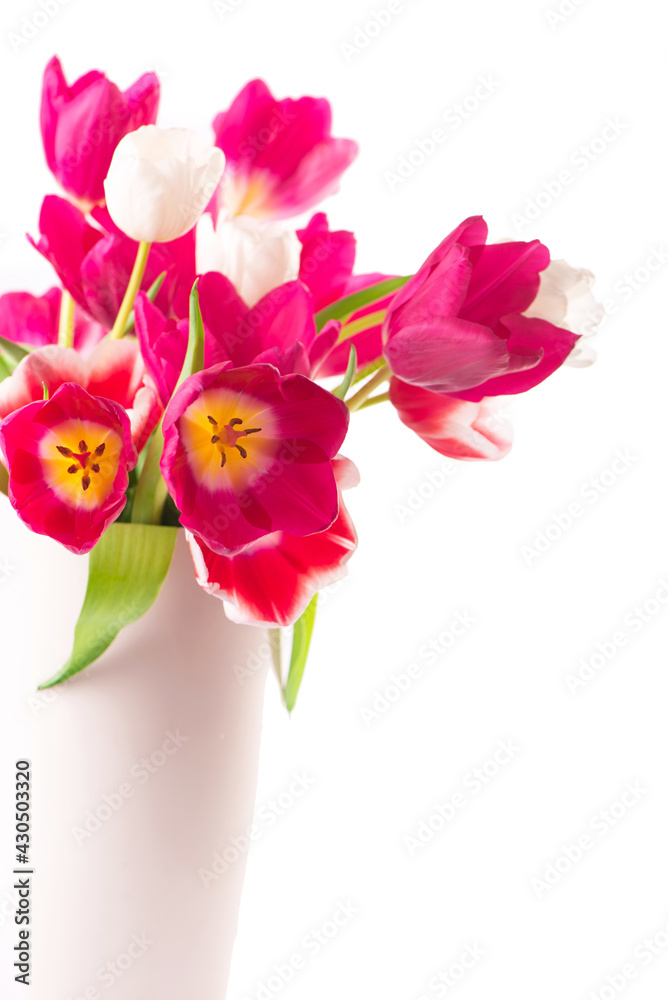 Many tulips with leaves in a vase isolated on transparent background. Photo with fresh spring flowers for any festive design Many tulips with leaves in a vase isolated on transparent background. Photo with fresh spring flowers for any festive design