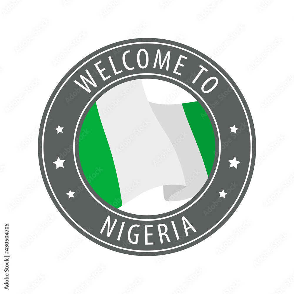 Welcome to Nigeria. Gray stamp with a waving country flag. Collection of welcome icons. Welcome to Nigeria. Gray stamp with a waving country flag. Collection of welcome icons.