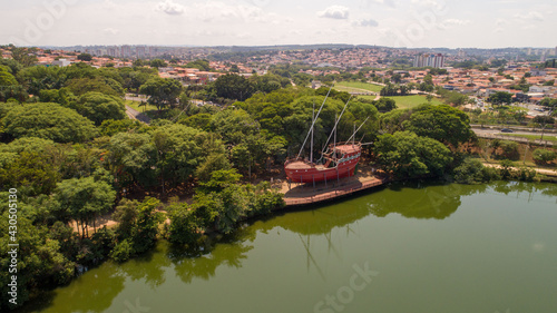 Aerial drone images from the Taquaral park in Campinas  S  o Paulo. With a view to Cambu  .