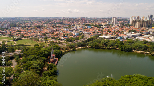 Aerial drone images from the Taquaral park in Campinas, São Paulo. With a view to Cambuí.