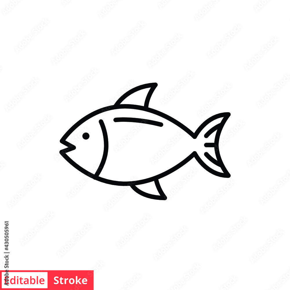 Fish line icon. Simple outline style. Art, life, sea, pisces concept for template design. Vector illustration isolated on white background. Editable stroke EPS 10. Fish line icon. Simple outline style. Art, life, sea, pisces concept for template design. Vector illustration isolated on white background. Editable stroke EPS 10.