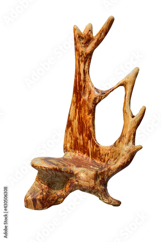 Chair made from the root of the tree isolated on white background