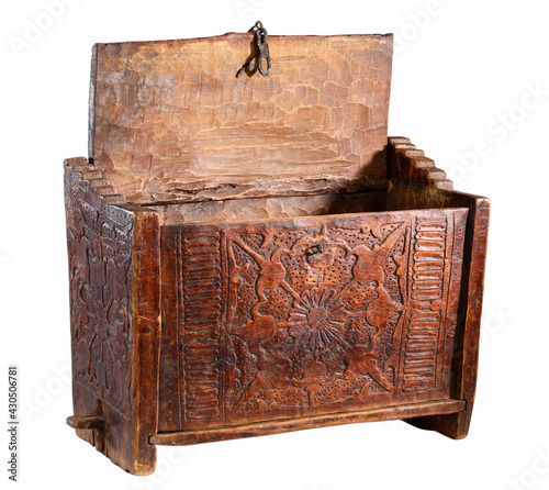 Wood box carved ornate open with clipping path
