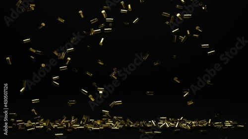 Realistic 3D Rendered 9mm Shell Casings Falling On Floor Into A Pile photo