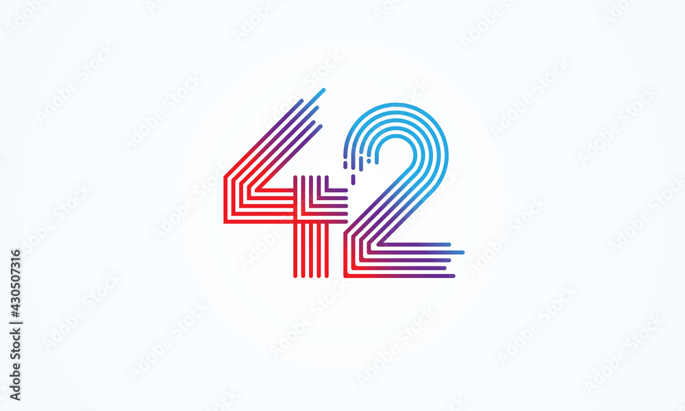 Abstract 42 Number Logo, number 42 monogram line style, usable for anniversary, business and tech logos, flat design logo template, vector illustration	 - obrazy, fototapety, plakaty 