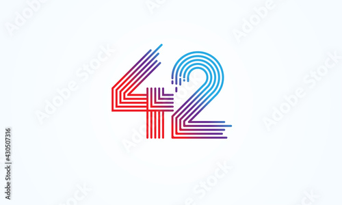 Abstract 42 Number Logo, number 42 monogram line style, usable for anniversary, business and tech logos, flat design logo template, vector illustration	