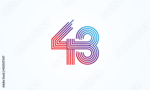 Abstract 43 Number Logo, number 43 monogram line style, usable for anniversary, business and tech logos, flat design logo template, vector illustration	