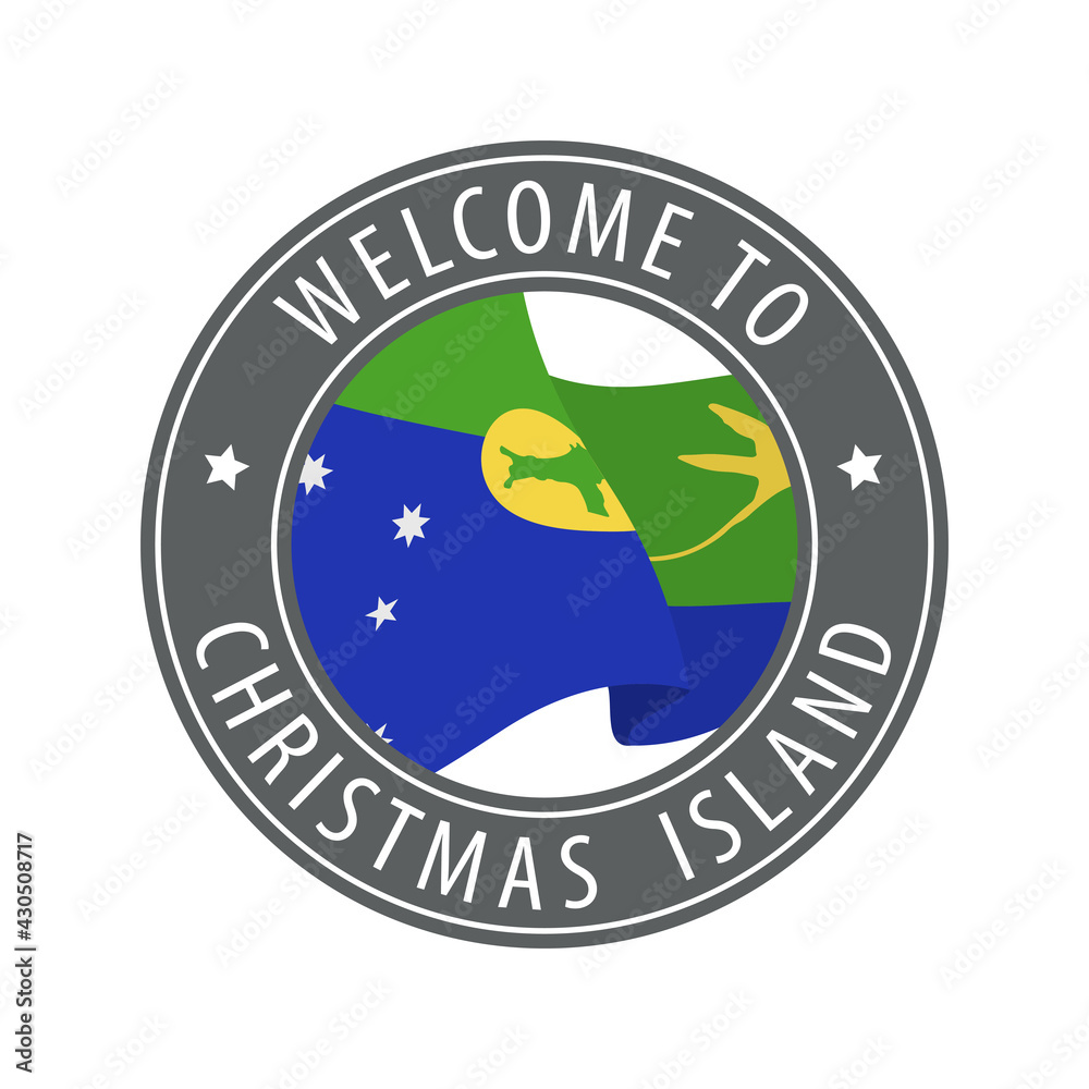 Welcome to Christmas Island. Gray stamp with a waving country flag. Welcome to Christmas Island. Gray stamp with a waving country flag.