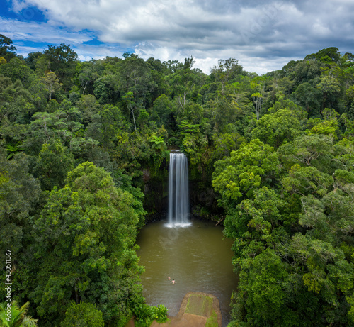 Fototapeta Naklejka Na Ścianę i Meble -  Unusual aerial perspective of beautiful Millaa Millaa Falls located in Far North Queensland, Australia