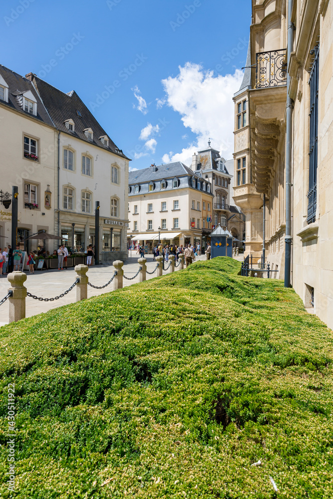 Green flower bed in front of the Palace of Grand Dukes in Luxembourg