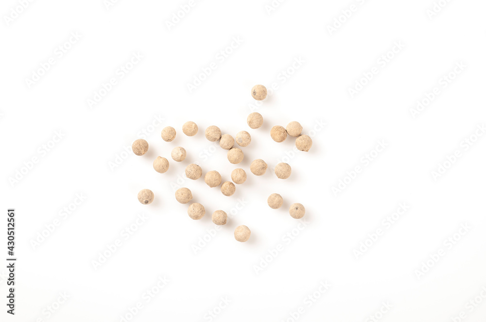 White pepper seed isolated on white background. Top view White pepper seed isolated on white background. Top view