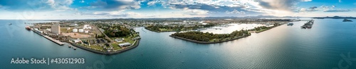 Aerial panoramic dusk view of Gladstone town and port in Queensland Australia © Michael Evans