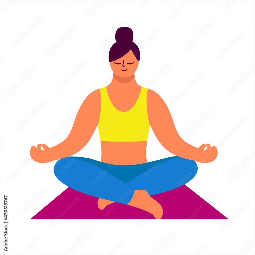 girl sitting in lotus position and meditating. color vector illustration girl sitting in lotus position and meditating. color vector illustration