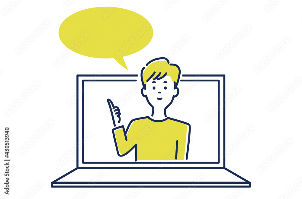 オンラインで会話する男性のイラスト素材 オンラインで会話する男性のイラスト素材