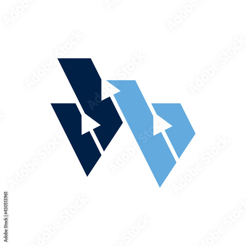 Letter W with arrows flat logo template ready for use