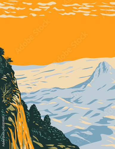 WPA Poster Art of the Chihuahuan desert landscape in Big Bend National Park covering West Texas bordering Mexico done in works project administration style  or federal art project style.