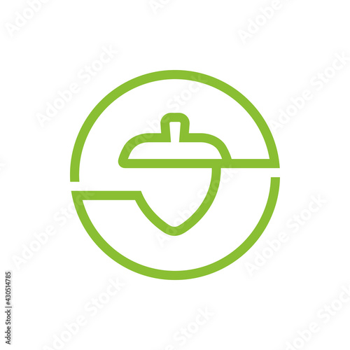 Acorn nut or oak seed logo design, acorn line icon, linear style symbol