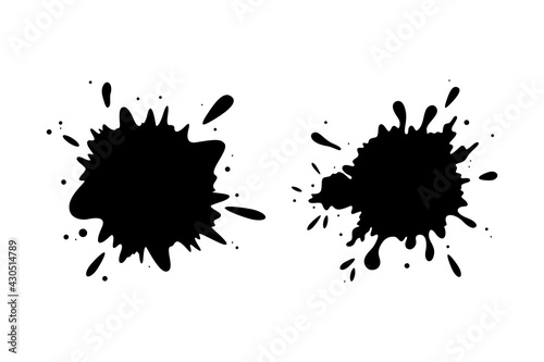 Grungy silhouettes of ink stains. Dropping stains frames isolated in white background. Flat vector illustration