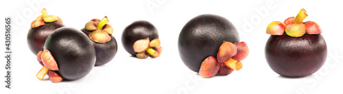 Set of Fresh mangosteen fruit on white background