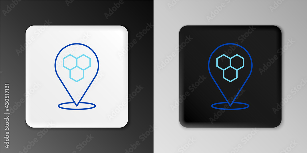 Line Honeycomb bee location map pin pointer icon isolated on grey background. Farm animal map pointer. Colorful outline concept. Vector Line Honeycomb bee location map pin pointer icon isolated on grey background. Farm animal map pointer. Colorful outline concept. Vector