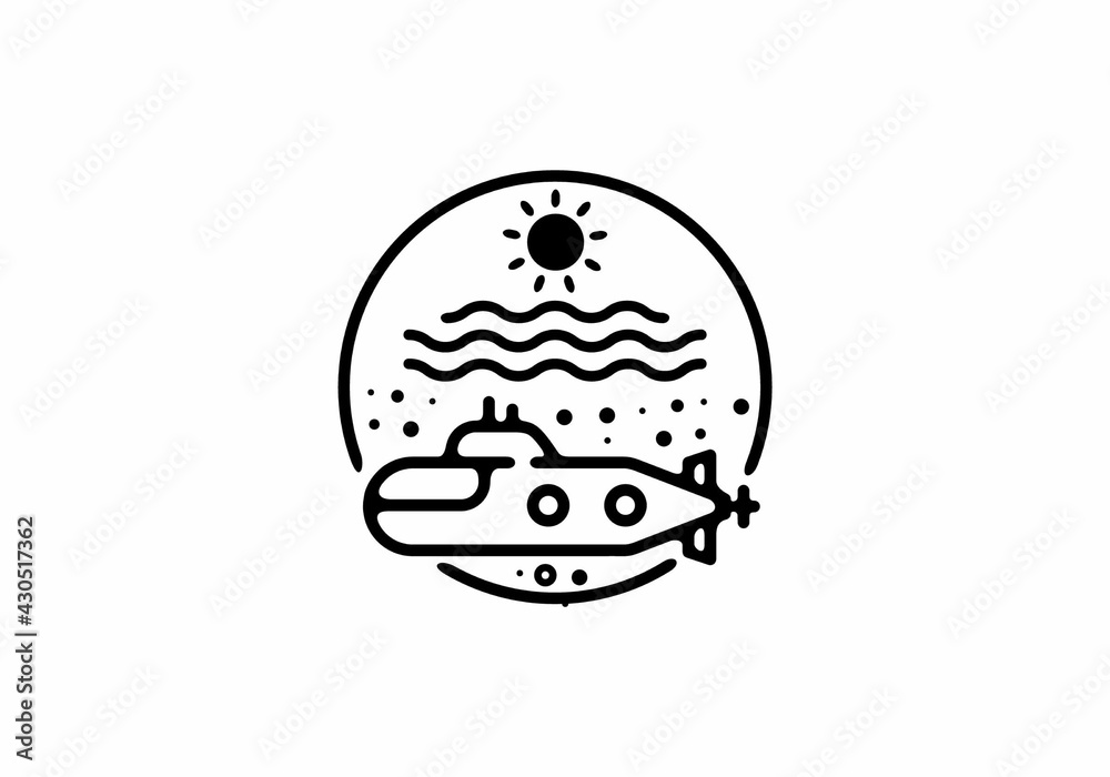 Black line art illustration of submarine in circle shape Black line art illustration of submarine in circle shape