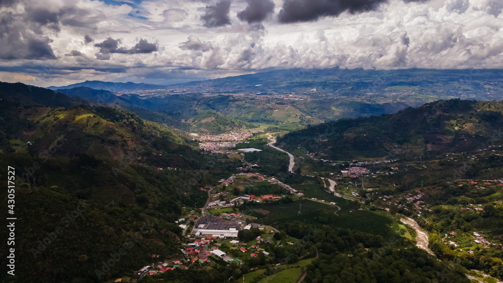 Beautiful aerial view of the Orosia Valley in Cartago Costa Rica
