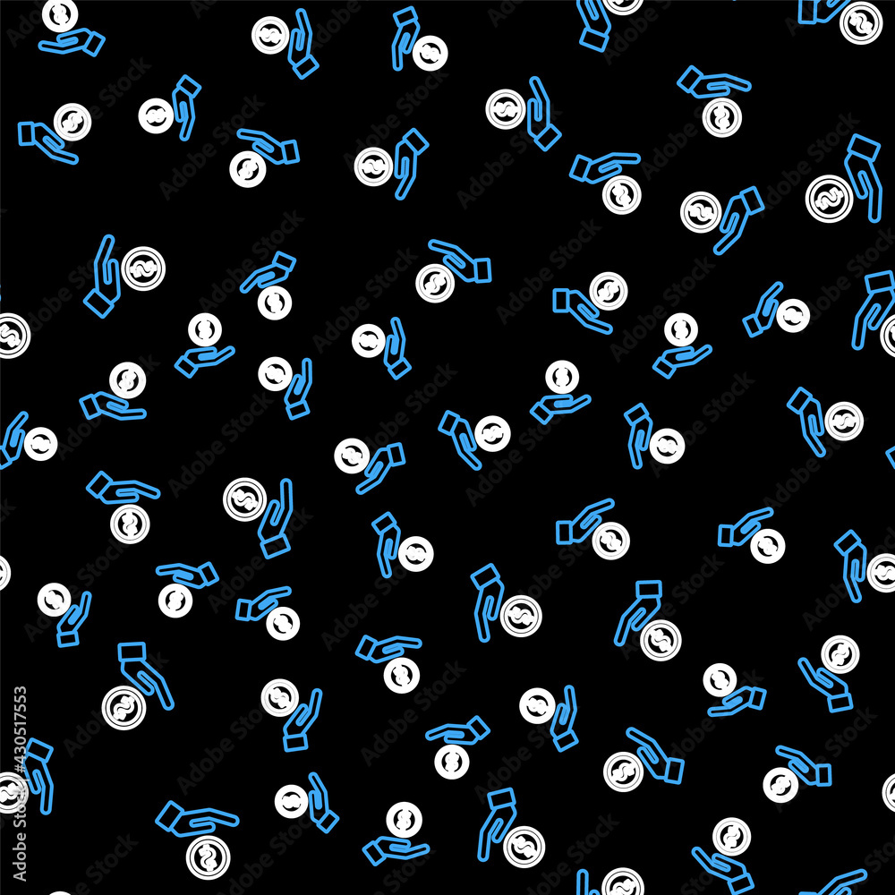 Line Human hand giving money icon isolated seamless pattern on black background. Receiving money icon. Vector Line Human hand giving money icon isolated seamless pattern on black background. Receiving money icon. Vector