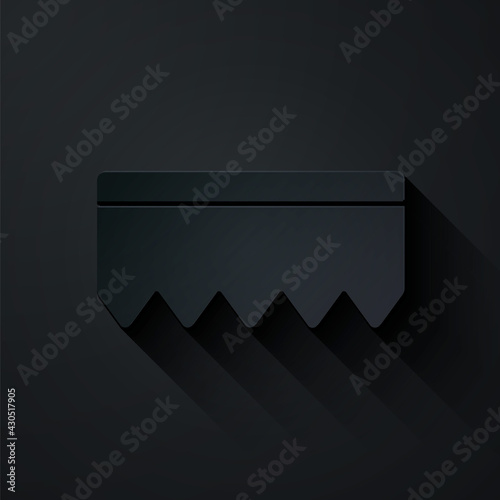 Paper cut Sponge with bubbles icon isolated on black background. Wisp of bast for washing dishes. Cleaning service logo. Paper art style. Vector Illustration