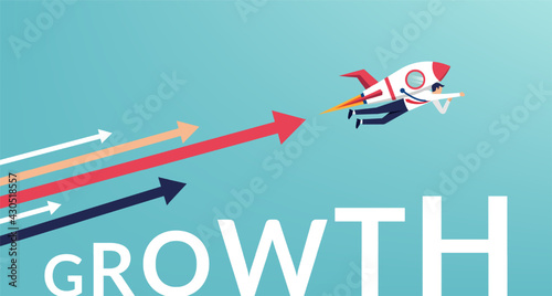 Businessman flying with jet pack symbol. Career growth and development concept vector illustration.