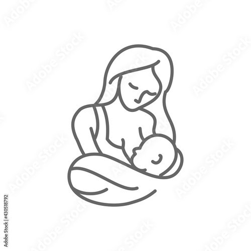 Breastfeeding thin line style vector icon