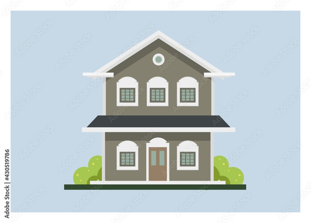 Two story old house building. Simple flat illustration.