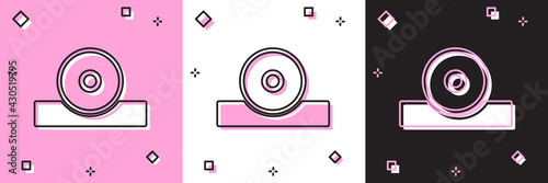 Set Otolaryngological head reflector icon isolated on pink and white, black background. Equipment for inspection the patients ear, throat and nose. Vector