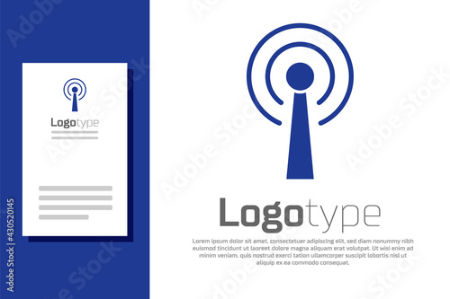 Blue Antenna icon isolated on white background. Radio antenna wireless. Technology and network signal radio antenna. Logo design template element. Vector
